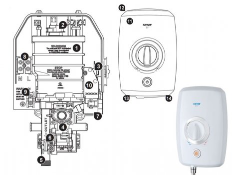 Triton T1 electric shower (T1) spares breakdown diagram