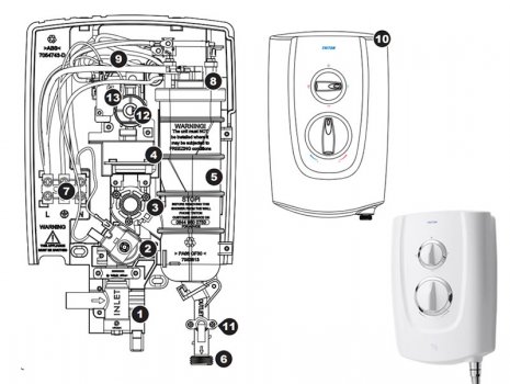 Triton T5 electric shower (T5) spares breakdown diagram