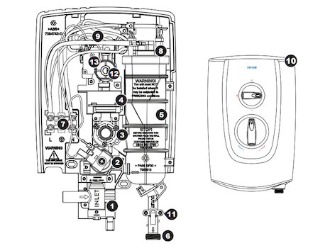 Triton T70gsi+ electric shower spares breakdown diagram