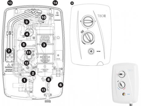 Triton T80 Easi Fit Plus electric shower (T80 Easi Fit +) spares breakdown diagram