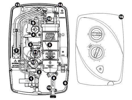 Triton T80 Easifit electric shower spares breakdown diagram