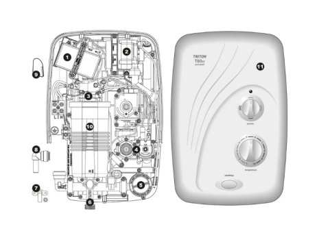 Triton T80SR Pumped Electric Shower - 8.5kW - White/Chrome spares breakdown diagram