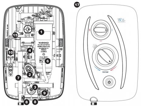 Triton T80Z Thermostatic Fast-fit electric shower - 10.5kW (SP8001ZFFTHM) spares breakdown diagram