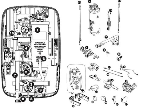 Triton T80Z Thermostatic fast fit spares breakdown diagram