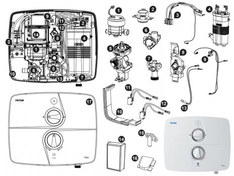 Triton T90sr electric shower (2181355H) spares breakdown diagram