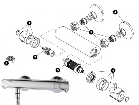 Triton Tesla 2 bar mixer shower (SFXTES2THBM) spares breakdown diagram