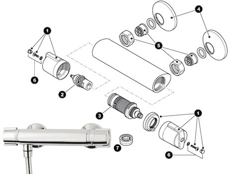 Triton Tesla bar mixer shower spares breakdown diagram