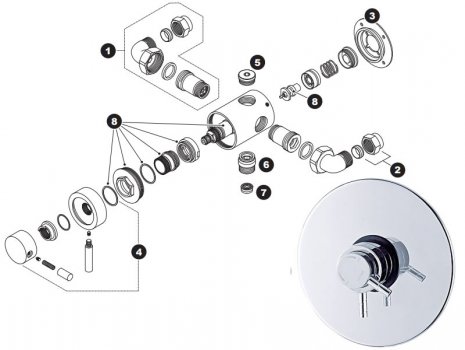 Triton Thames concentric built in mixer shower (UNTHBTCMMN) spares breakdown diagram