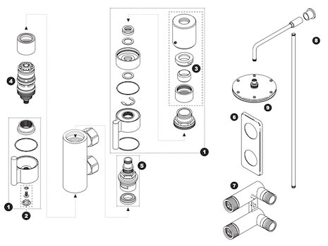 Triton Thames vertical bar shower with rigid riser spares breakdown diagram
