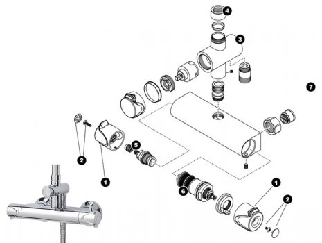 Triton Tian bar shower mixer with diverter (SWTIATHBMDIV) spares breakdown diagram