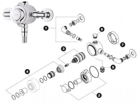 Triton Valdi concentric mixer shower (TOLVALEXTHCM) spares breakdown diagram