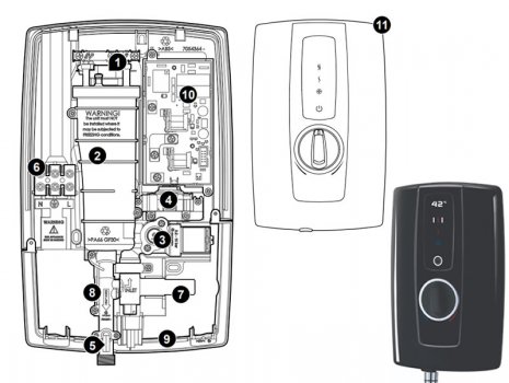 Triton Vogue electric shower - black (Vogue) spares breakdown diagram