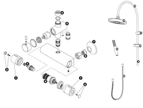 Triton Westbourne thermostatic shower valve spares breakdown diagram