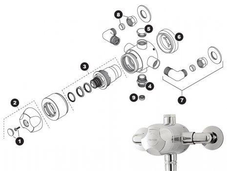 Triton Dove Sequential thermostatic shower valve (UNDOTHEXSM) spares breakdown diagram
