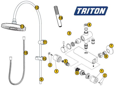 Triton Leah bar mixer shower with diverter (Leah) spares breakdown diagram