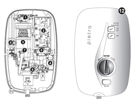 Triton Pietra electric shower (Pietra) spares breakdown diagram