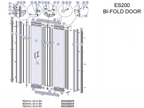 Twyford Bi-fold door (ES200) spares breakdown diagram
