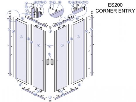 Twyford corner entry door (ES200 corner) spares breakdown diagram
