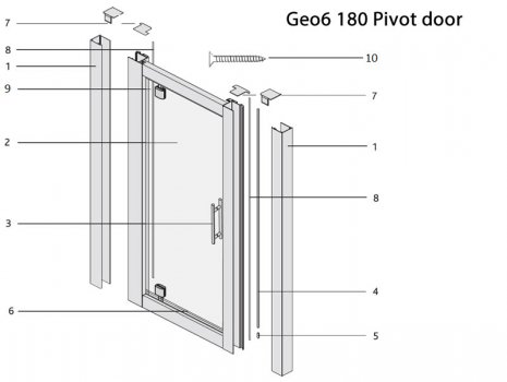 Twyford Geo6 180 pivot door spares breakdown diagram