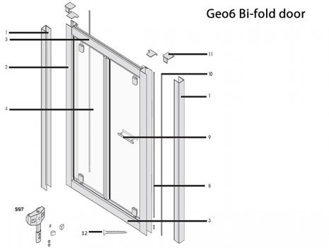 Twyford Geo6 Bi-fold door spares breakdown diagram