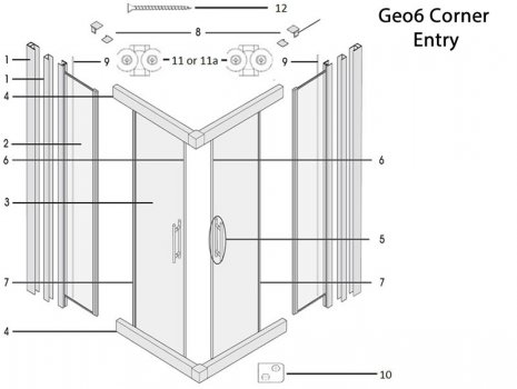 Twyford Geo6 corner entry enclosure spares breakdown diagram