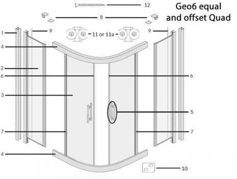 Twyford Geo6 equal and offset quadrant enclosure spares breakdown diagram
