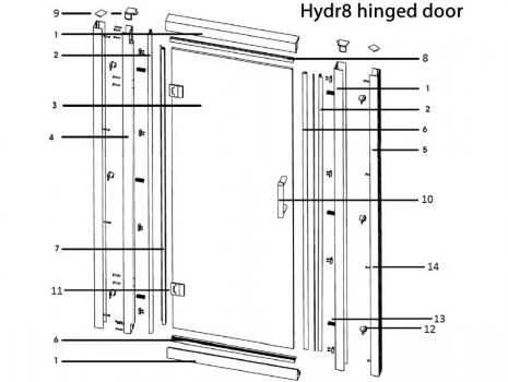 Twyford Hydr8 hinged door spares spares breakdown diagram