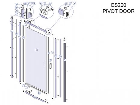 Twyford pivot door (ES200 pivot) spares breakdown diagram