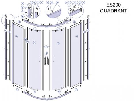 Twyford quadrant door (ES200 quadrant) spares breakdown diagram