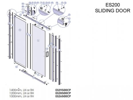 Twyford sliding door (ES200 sliding door) spares breakdown diagram
