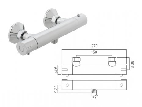 Vado DGS thermostatic bar mixer shower - chrome (DGS-149-1/2-C/P) spares breakdown diagram