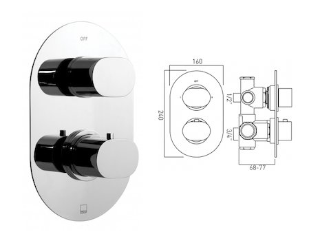 Vado Life concealed thermostatic valve with integrated diverter (LIF-148C/2-C/P)