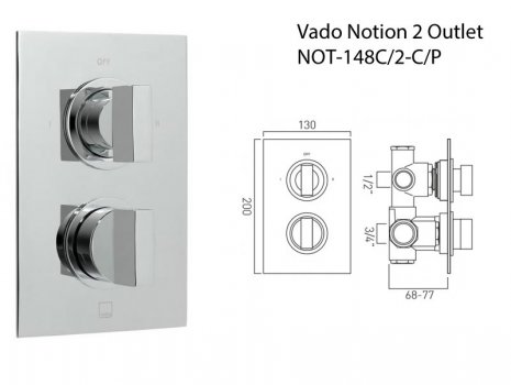 Vado Notion concealed shower valve 2 outlets (NOT-148C/2-C/P) spares breakdown diagram